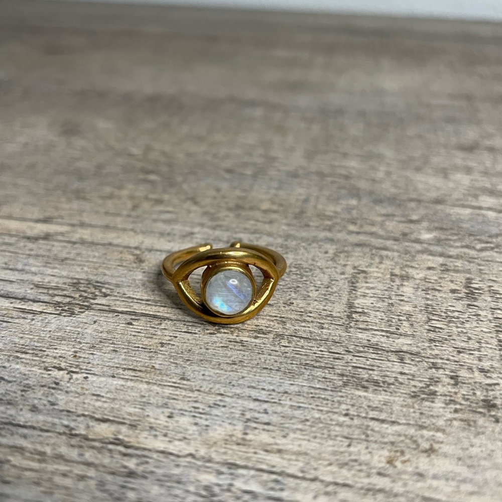 Karma & Luck Free Spirit - Gold Evil Eye Moonstone Ring